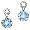 Sterling Silver Blue Topaz and CZ Circle Earrings