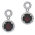 Sterling Silver Garnet and CZ Circle Drop Earrings