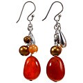 Sterling Silver Carnelian and FW Pearl Earrings (6 mm)