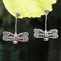 'Dragonfly' Sterling Silver and Garnet Earrings (Indonesia)