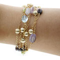 18k Gold Overlay 6-strand Multi-gemstone Bracelet