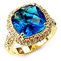 14k Yellow Gold Overlay Blue Cubic Zirconia Ring