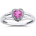 10k White Gold Pink Topaz and Diamond Heart Ring