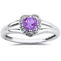 10k White Gold Amethyst and Diamond Heart Ring