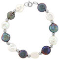 White and Peacock Cultured FW Coin Pearl Bracelet (10 mm)