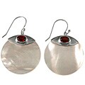 Sterling Silver Mother of Pearl and Garnet Earrings