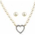 Silver FW Pearl Heart Necklace and Earrings Set (6-6.5 mm)