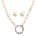 Sterling Silver FW Pearl Necklace and Earrings Set (6-6.5 mm)