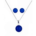 Sterling Silver Blue Agate Necklace and Earrings Set
