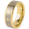 Goldplated Polished Tungsten Laser Cross Design Ring