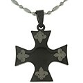 Steel Black Plated Celtic Fleur De Lis Cross Necklace