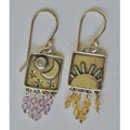 Mismatched Moon and Sun Silver and Gemstone Earrings (Israel)
