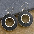 Black Bone Shell Round Silver Earrings (Indonesia)