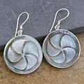 Mother of Pearl 'Flower Engraved' Silver Earrings (Indonesia)