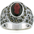 Sterling Silver Marcasite and Genuine Garnet Ring