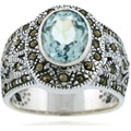 Sterling Silver Marcasite and Genuine Blue Topaz Ring