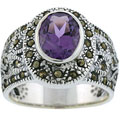 Sterling Silver Marcasite and Genuine Amethyst Ring