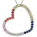 14k White Gold Multi-sapphire Open Heart Necklace
