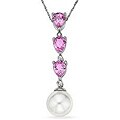 14k Gold Pearl and Pink Sapphire Drop Necklace (8-9 mm)