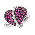 14k White Gold Ruby Heart and Diamond Ring