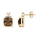 14k Gold Smokey Quartz and Diamond Earrings