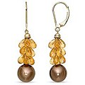 14k Gold Citrine and Tahitian Pearl Earrings (8-9 mm)