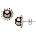 14k Gold Black FW Pearl and 5/8ct TDW Diamond Earrings (8-9 mm) (H-I, I1-2)