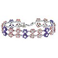 Silver Amethyst and Pink Stone 2-strand Flower Bracelet
