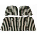Green Striped Indoor Wicker Settee 3-piece Cushions