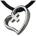 Stainless Steel Heart and Cross Pendant Necklace