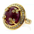 18k Gold Cabochon Ruby and 3/4ct TDW Diamond Ring (G-H, VS2-SI1)