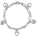 Sterling Silver Dangling Heart Charm Bracelet
