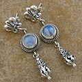 Sterling Silver Moonstone 'Fleur De Lis' Dangle Earrings (Indonesia)