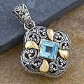 Sterling Silver 18k Yellow Gold Blue Topaz Pendant (Indonesia)