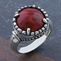 Sterling Silver Red Sea Coral Round Ring (Indonesia)
