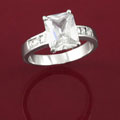Silvertone Emerald and Square-cut CZ Ring