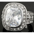 Silvertone Cushion-cut Cubic Zirconia Fashion Ring