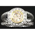 Silvertone Round-cut Cubic Zirconia Etched Ring