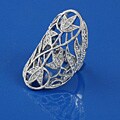 Silvertone Etched CZ Flower Fashion Ring