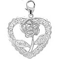 14k White Gold Diamond Rose in Heart Charm