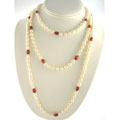 Maddy Emerson White Pearl and Carnelian Necklace (7 mm)