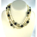Maddy Emerson White Pearl and Black Agate Necklace (8-9 mm)