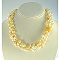 Maddy Emerson White Pearl and Yellow Jade Necklace