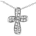 Sterling Silver CZ Ribbon Cross Necklace