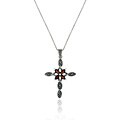 Sterling Silver Marcasite and Garnet Cross Necklace