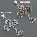 Garnet or Amethyst Silver Cross Pendant (India)
