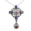 Sterling Silver FW Pearl and Gemstone Necklace (8-8.5 mm)