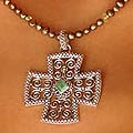 Silver Pearl and Peridot 'Balinese Cross' Choker (Indonesia)
