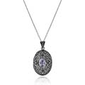 Sterling Silver Marcasite and Amethyst Oval Locket