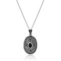Sterling Silver Marcasite and Onyx Oval Locket